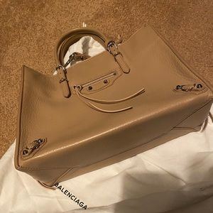 Authentic BALENCIAGA Papier Mini A4 Tote Bag Shoulder Bag beige Leather